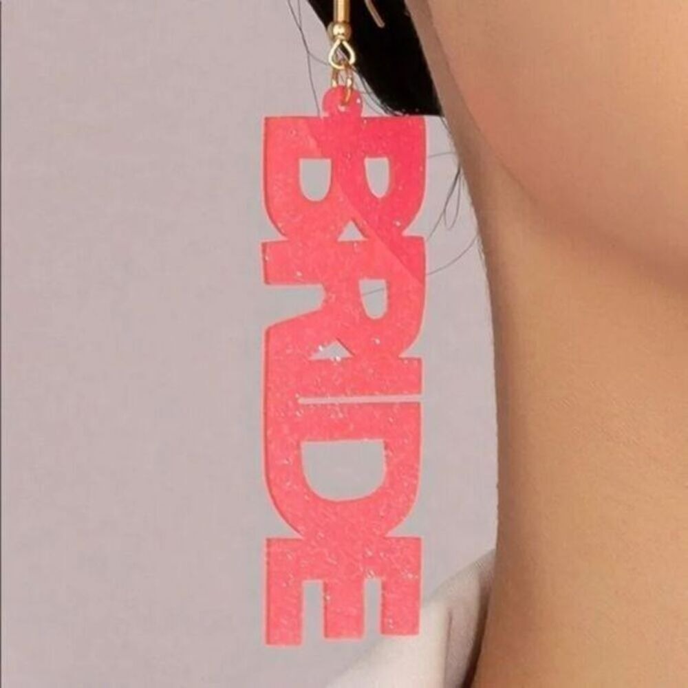 Bride Earrings Bridal Shower Bachelorette‎ Party Statement Dangle Earrings